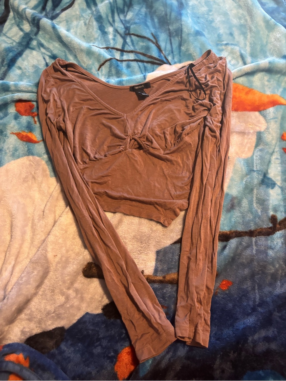 Forever 21 Rust Brown Long Sleeve Crop Top